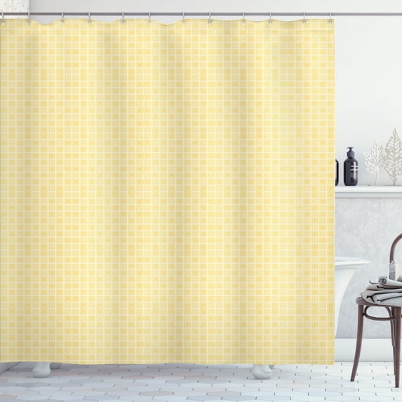 Ambesonne Geometric Shower Curtain, Striped Square Chessboard, 69"Wx75"L, Pastel Yellow Off White