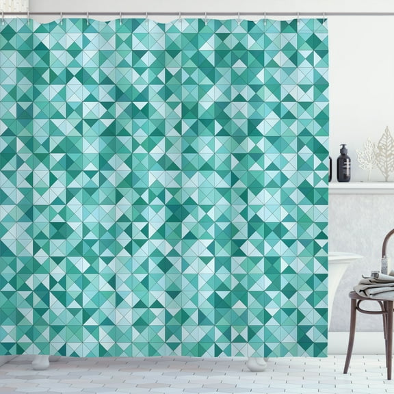 Ambesonne Geometric Shower Curtain, Triangle Mosaic Shape, 69"Wx70"L, Teal Green