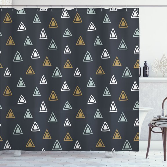 Ambesonne Geometric Shower Curtain, Triangles on Dark Grey, 69"Wx70"L, Dark Grey Fawn Mint Green
