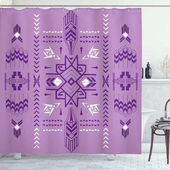 Ambesonne Geometric Shower Curtain, Tribal Aztec Background, 69"Wx70"L, Pale Lilac