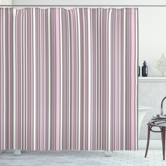 Ambesonne Geometric Shower Curtain, Vertical Line Art, 69"Wx75"L, Warm Taupe Pink White