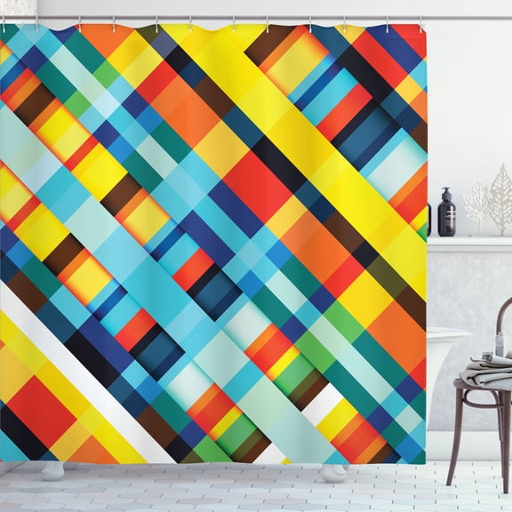 Ambesonne Geometric Shower Curtain, Vivid Retro Lines, 69"Wx84"L, Multicolor