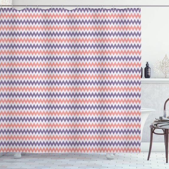 Ambesonne Geometric Shower Curtain, Zigzag Boho Chevron Art, 69"Wx70"L, Pastel Purple Coral