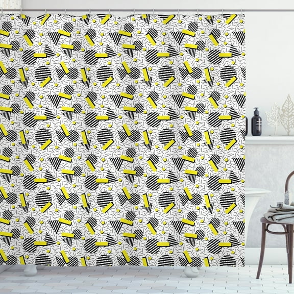 Ambesonne Geometric Shower Curtain, Zigzag Chevron Circle, 69"Wx70"L, Yellow Black White