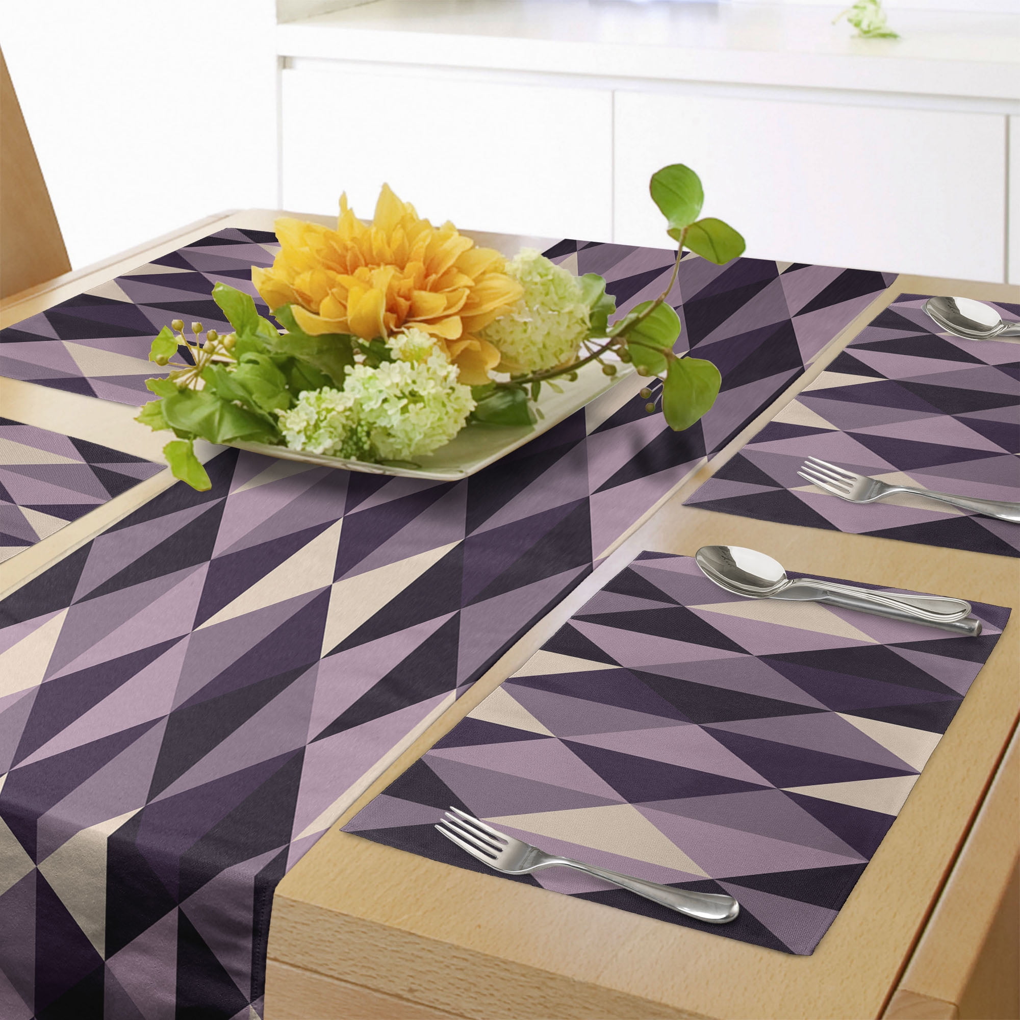 Ambesonne Geometric Table Runner & Placemats, Abstract Style Triangles