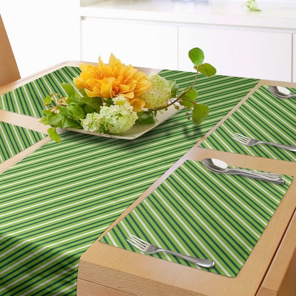 Ambesonne Geometric Table Runner & Placemats, Irish Striped Pattern, Placemat 4 pcs + Runner 14"x72", Lime Green Dark Green