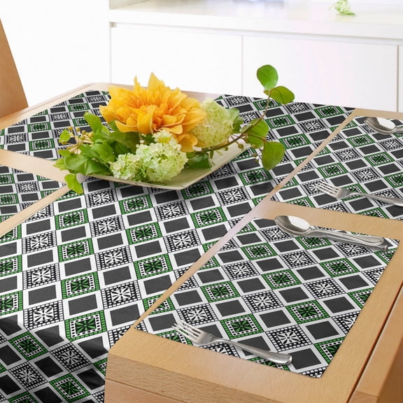 Ambesonne Geometric Table Runner & Placemats, Mediterranean Cultures, Placemat 4 pcs + Runner 12"x72", Green White