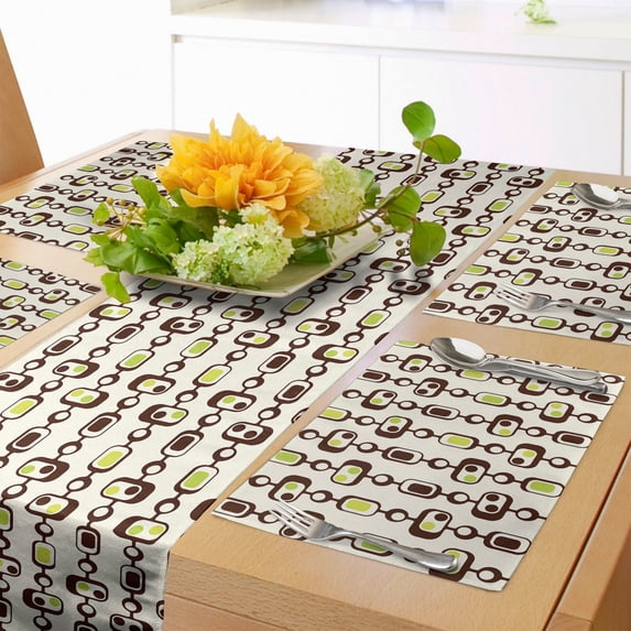 Ambesonne Geometric Table Runner & Placemats, Rectangle Elements, Placemat 4 pcs + Runner 16"x90", Brown Apple Green