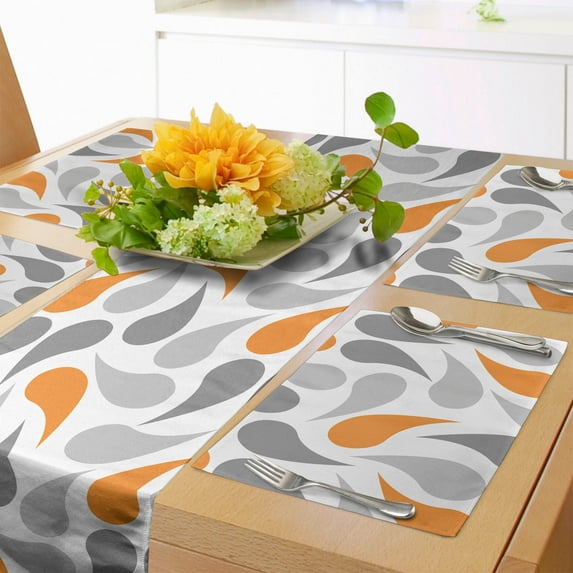 Ambesonne Geometric Table Runner & Placemats, Traditional, Placemat 4 pcs + Runner 12"x72", Orange Grey White