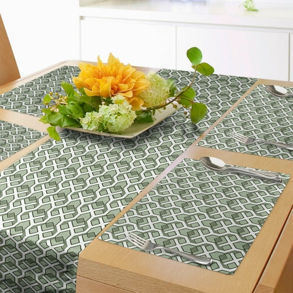 Ambesonne Geometric Table Runner & Placemats, Vintage Rhombus Stripes, Placemat 4 pcs + Runner 14"x90", Pale Sage Green