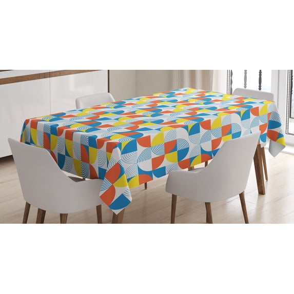 Ambesonne Geometric Tablecloth Rectangular Table Cover, Bauhaus Circular Form, 52"x70", Multicolor