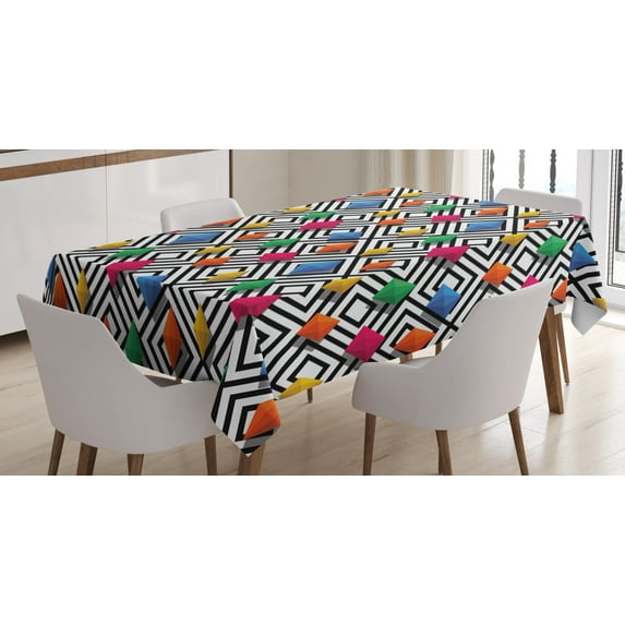 Ambesonne Geometric Tablecloth Rectangular Table Cover, Colorful 3D Shapes, 52"x70", Multicolor