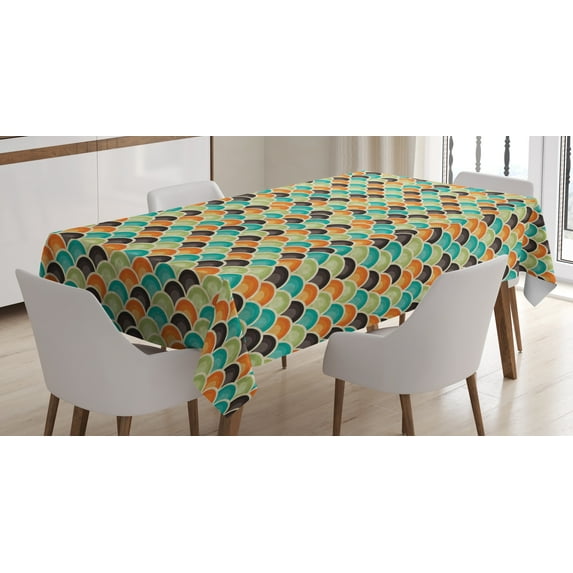 Ambesonne Geometric Tablecloth Rectangular Table Cover, Colorful Half Circles, 52"x70", Multicolor