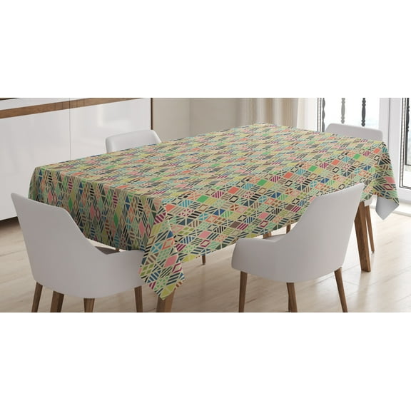 Ambesonne Geometric Tablecloth Rectangular Table Cover, Patchwork Art Rhombus, 60"x90", Multicolor