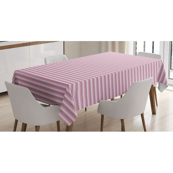 Ambesonne Geometric Tablecloth Rectangular Table Cover, Pink Tones Stripes, 60"x90", Pink Grey White