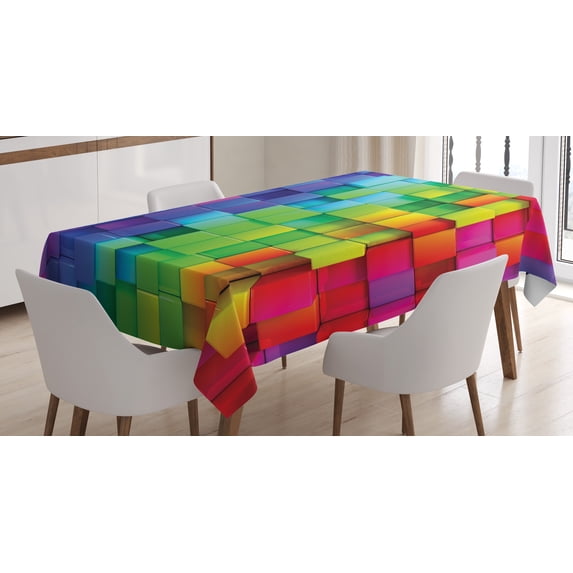 Ambesonne Geometric Tablecloth Rectangular Table Cover, Rainbow Color, 60"x84", Multicolor
