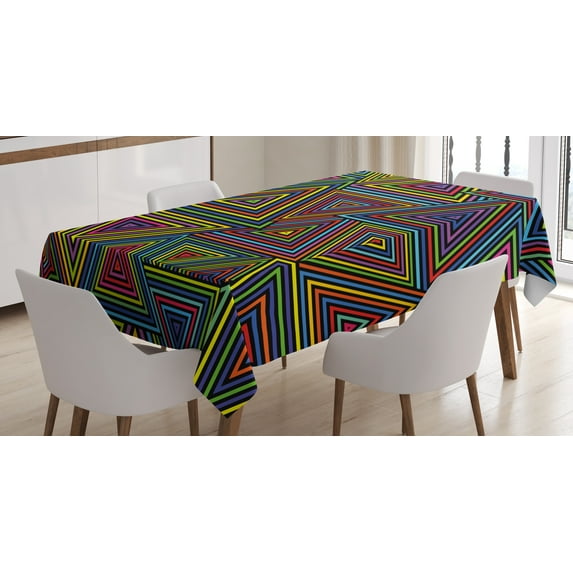 Ambesonne Geometric Tablecloth Rectangular Table Cover, Rainbow Colors Design, 60"x90", Multicolor