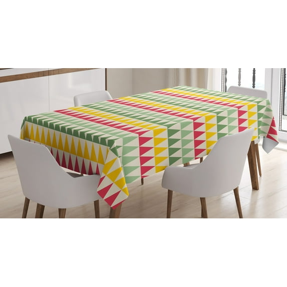 Ambesonne Geometric Tablecloth Rectangular Table Cover, Triangles Colorful, 60"x84", Dark Coral Pale Green