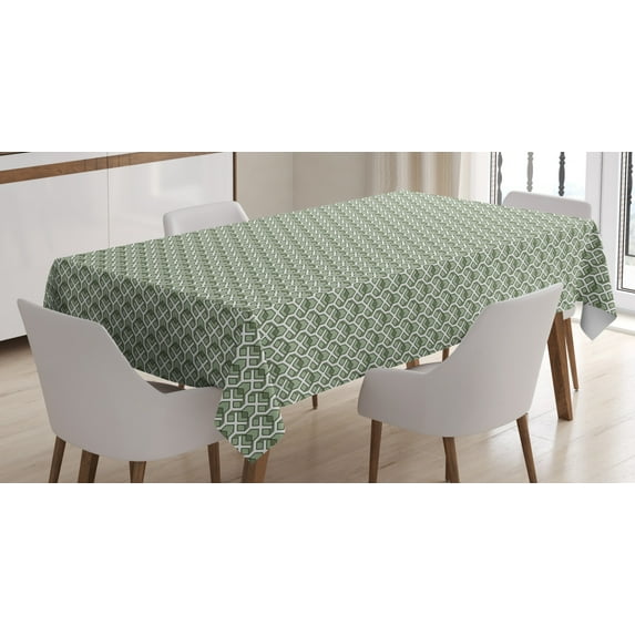 Ambesonne Geometric Tablecloth Rectangular Table Cover, Vintage Rhombus Stripes, 60"x90", Pale Sage Green