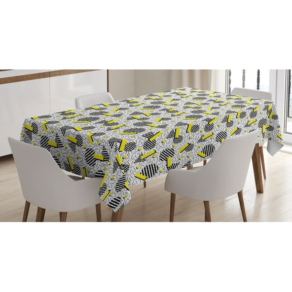 Ambesonne Geometric Tablecloth Rectangular Table Cover, Zigzag Chevron Circle, 60"x90", Yellow Black White