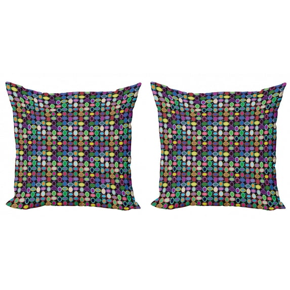 Ambesonne Geometric Throw Pillow Cover 2 Pack, Abstract Oval Shapes, 20", Multicolor