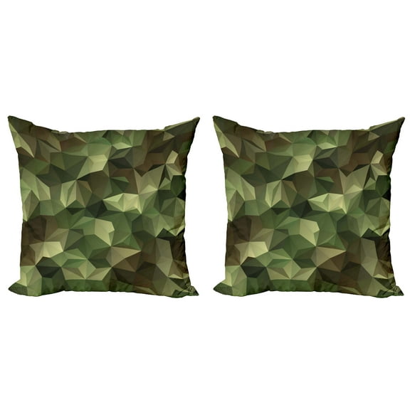 Ambesonne Geometric Throw Pillow Cover 2 Pack, Angular Polygon Design, 18", Olive Green Green Brown