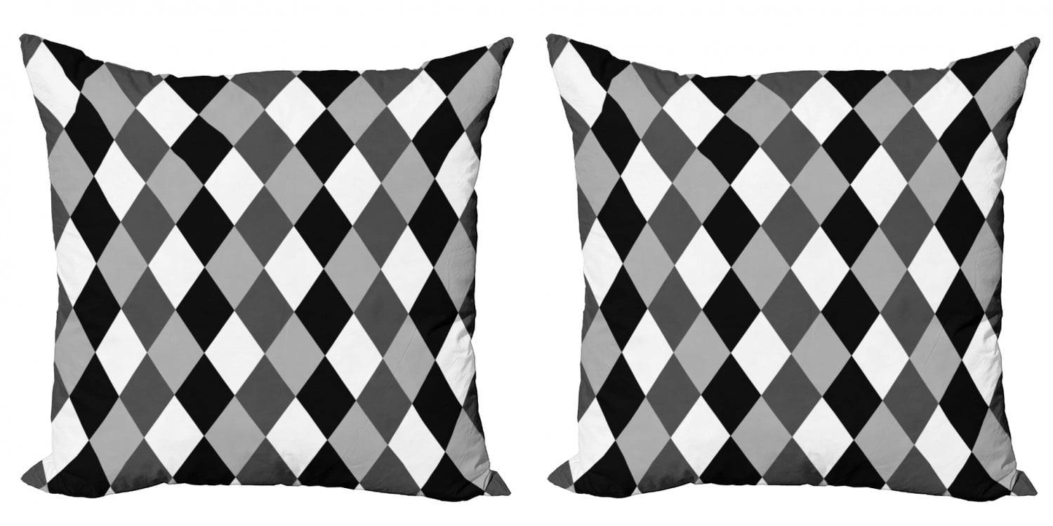 Black and White Rhombus Microfiber Square Throw Pillow Covers