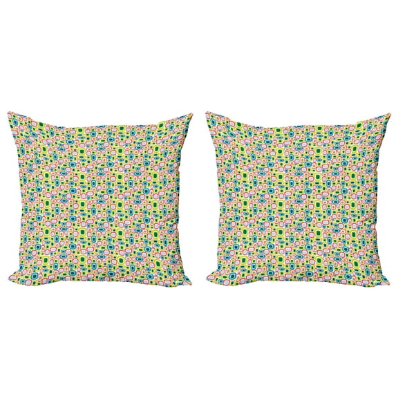 Ambesonne Geometric Throw Pillow Cover 2 Pack, Colorful Retro Shapes, 18", Multicolor