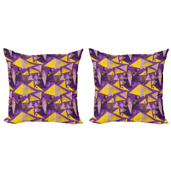 Ambesonne Geometric Throw Pillow Cover 2 Pack, Funny Memphis, 20", Yellow Purple