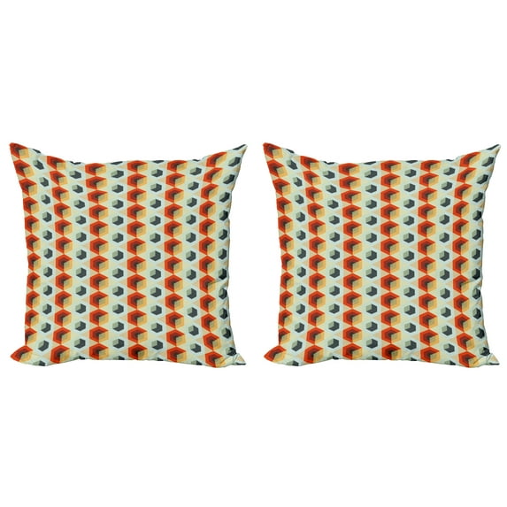 Ambesonne Geometric Throw Pillow Cover 2 Pack, Hexagonal Comb Modern, 20", Orange Dark Blue