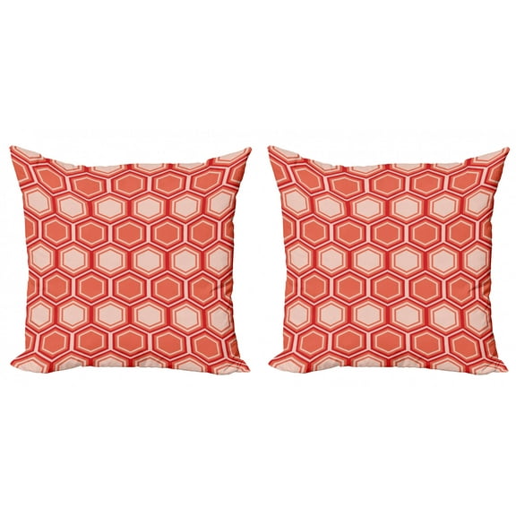 Ambesonne Geometric Throw Pillow Cover 2 Pack, Hexagonal Comb Tile, 24", Peach Coral Dark Coral
