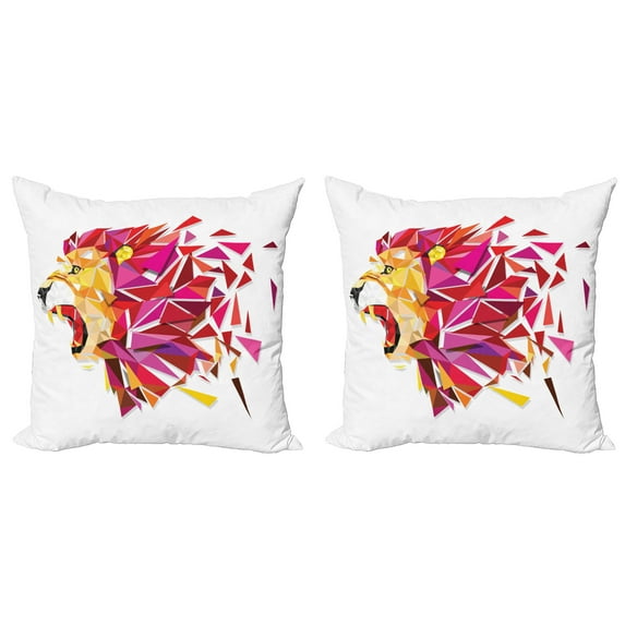 Ambesonne Geometric Throw Pillow Cover 2 Pack, Lion Themed Triangles, 20", Multicolor
