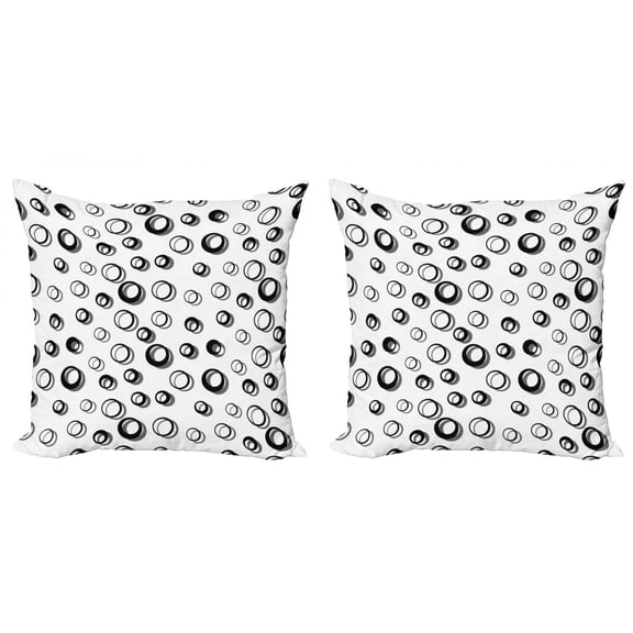 Ambesonne Geometric Throw Pillow Cover 2 Pack, Minimalist Rounds, 16", Black White