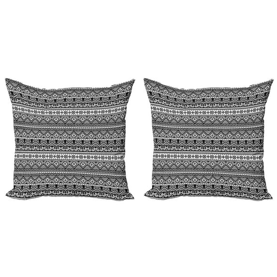 Ambesonne Geometric Throw Pillow Cover 2 Pack, Monotone Shapes Zigzags, 24", Charcoal Grey and White