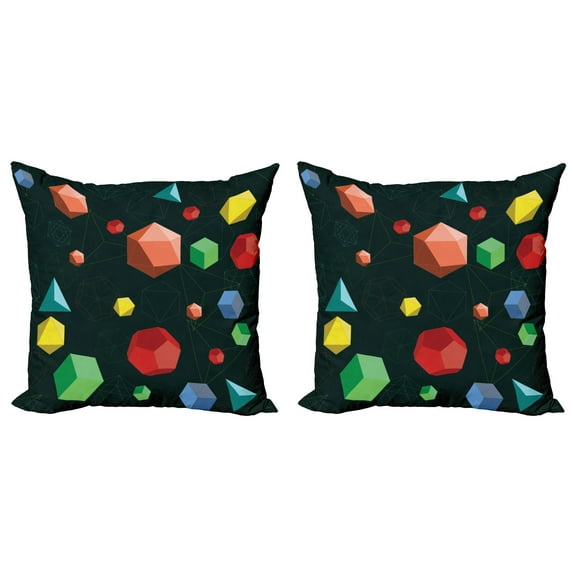 Ambesonne Geometric Throw Pillow Cover 2 Pack, Platonic Shapes 3D, 20", Multicolor