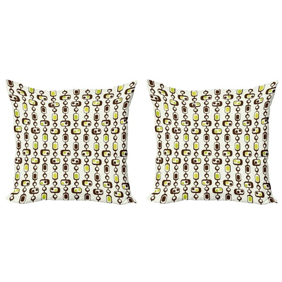 Ambesonne Geometric Throw Pillow Cover 2 Pack, Rectangle Elements, 20", Brown Apple Green