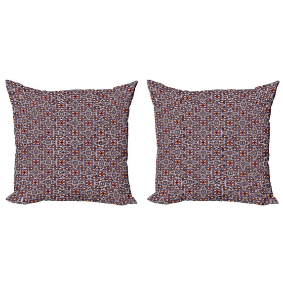 Ambesonne Geometric Throw Pillow Cover 2 Pack, Retro Mesh Composition, 20", Orange Lavender