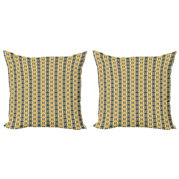 Ambesonne Geometric Throw Pillow Cover 2 Pack, Rhombus and Stripes, 18", Grey Yellow White