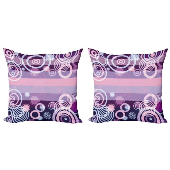 Ambesonne Geometric Throw Pillow Cover 2 Pack, Rounds Bold Borders, 16", Hot Pink Magenta