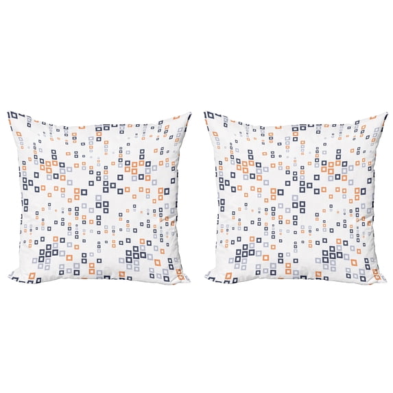 Ambesonne Geometric Throw Pillow Cover 2 Pack, Square Composition, 18", Pale Orange Dark Blue