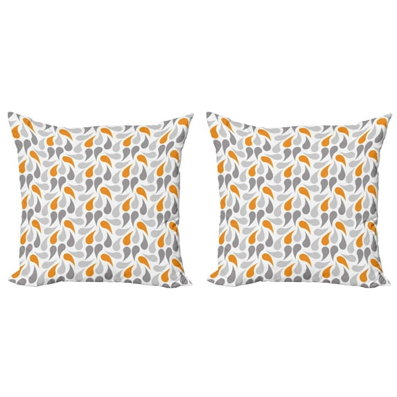 Ambesonne Geometric Throw Pillow Cover 2 Pack, Traditional, 16", Orange Grey White