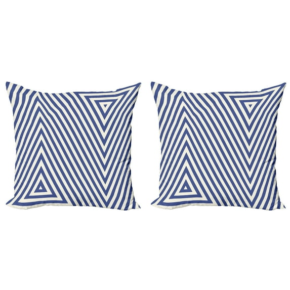 Ambesonne Geometric Throw Pillow Cover 2 Pack, Triangle and Stripes, 20", Dark Blue and White