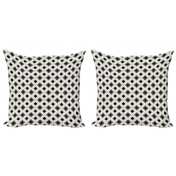 Ambesonne Geometric Throw Pillow Cover 2 Pack, Triangles Squares, 18", Black and White