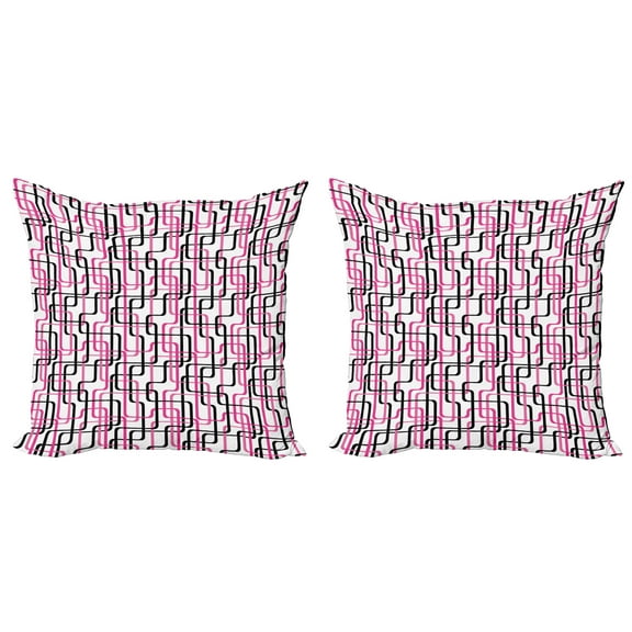 Ambesonne Geometric Throw Pillow Cover 2 Pack, Wavy Lines Funky, 16", Hot Pink White Black