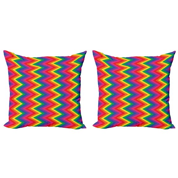 Ambesonne Geometric Throw Pillow Cover 2 Pack, Zig Zag Chevron Shape, 18", Multicolor