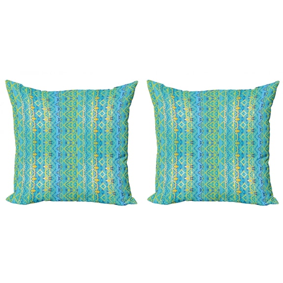 Ambesonne Geometric Throw Pillow Cover 2 Pack, Zigzag Aztec Design, 16", Earth Yellow Turquoise