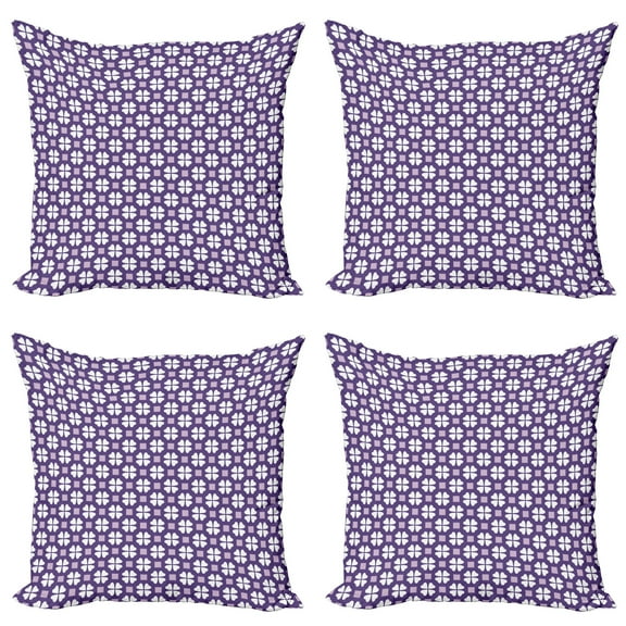 Ambesonne Geometric Throw Pillow Cover 4 Pack, 4 Leaf Clovers Motif, 18", Lilac Dark Violet