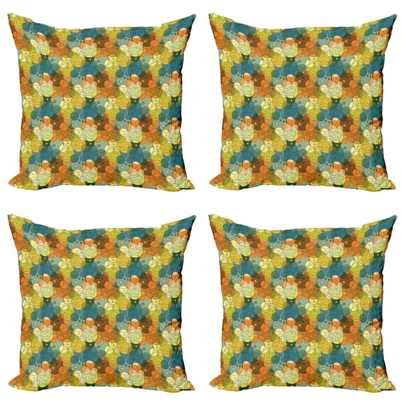 Ambesonne Geometric Throw Pillow Cover 4 Pack, Abstract Circle Pattern, 20", Multicolor