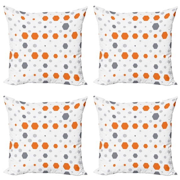 Ambesonne Geometric Throw Pillow Cover 4 Pack, Abstract Hexagons Pattern, 16", Orange Grey Pale Grey
