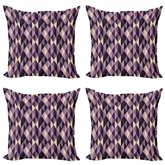 Ambesonne Geometric Throw Pillow Cover 4 Pack, Abstract Style Triangles, 20", Dark Purple Lilac